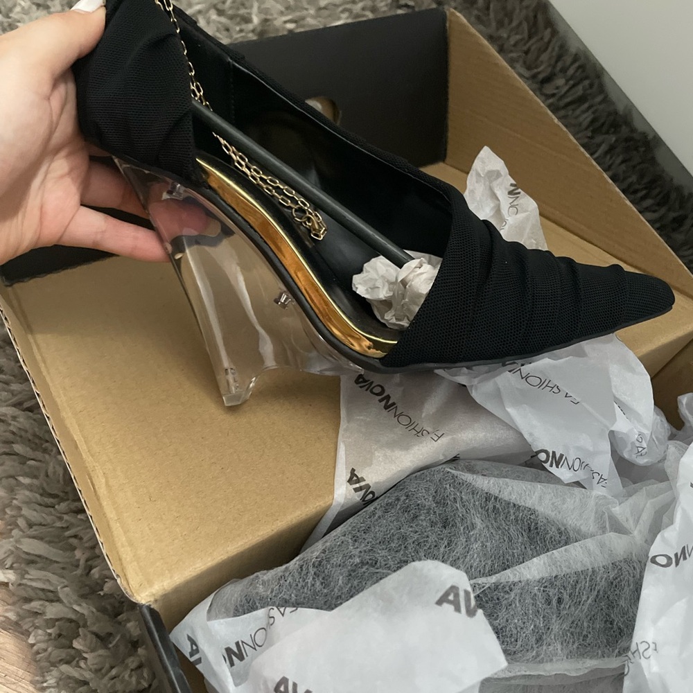 Fashion Nova Black Heels with Clear Wedge